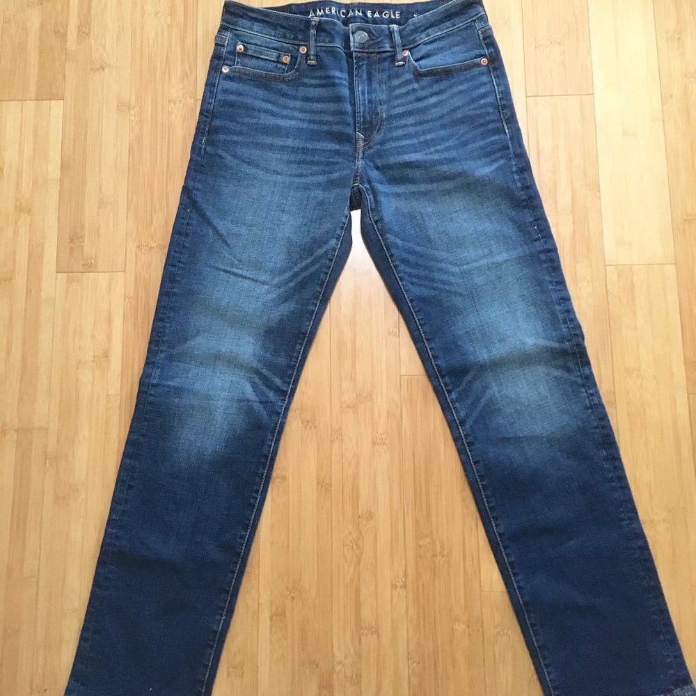 NWT American Eagle Denim Jeans Mens 30 x 32 Airflex Original Straight  Dark Wash